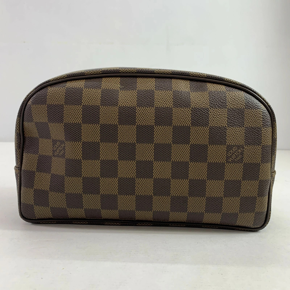 Louis Vuitton Cosmetic Pouch Trousse Toilette Damier Canvas Leather Brown